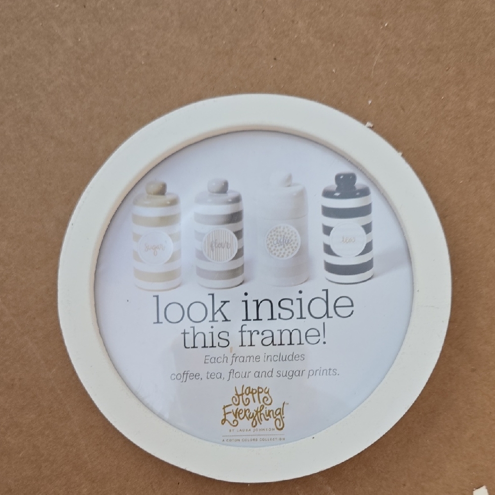 RETIRED MINI NWT Coton Colors Happy Everything White Round Frame